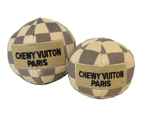 Checker Chewy Vuiton Ball Plush Dog Toy from Haute Diggity Dog