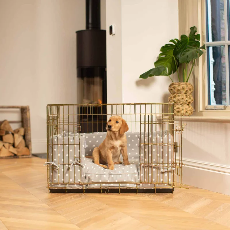 Gold Dog Crate with Cushion & Bumper in Grey Spot by Lords & Labradors