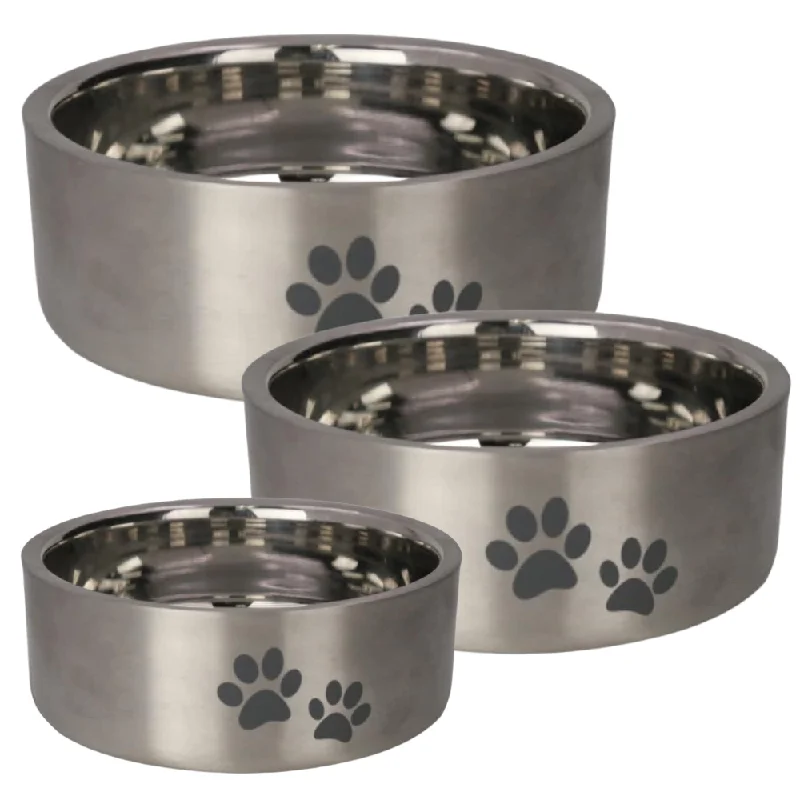 Indipets Double Walled Stainless Steel Pet Feeding Bowl, Silver