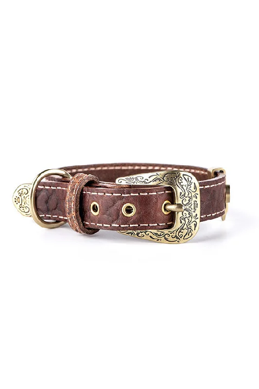 My Family El Paso Italian Brown Leather Dog Collar