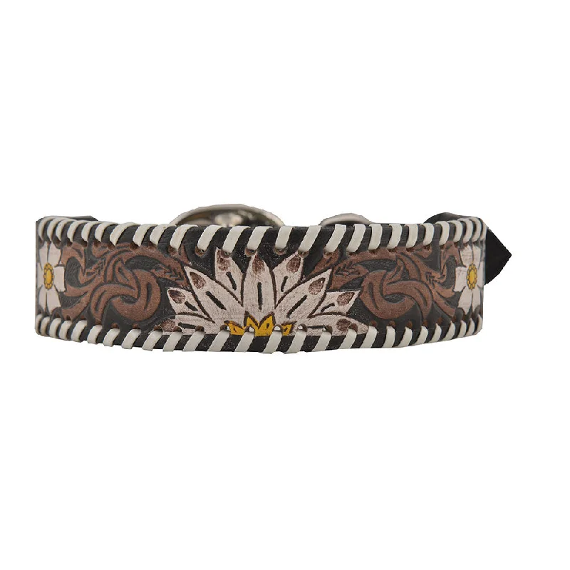 OXY DAISY HAND-TOOLED PADDED LEATHER DOG COLLAR