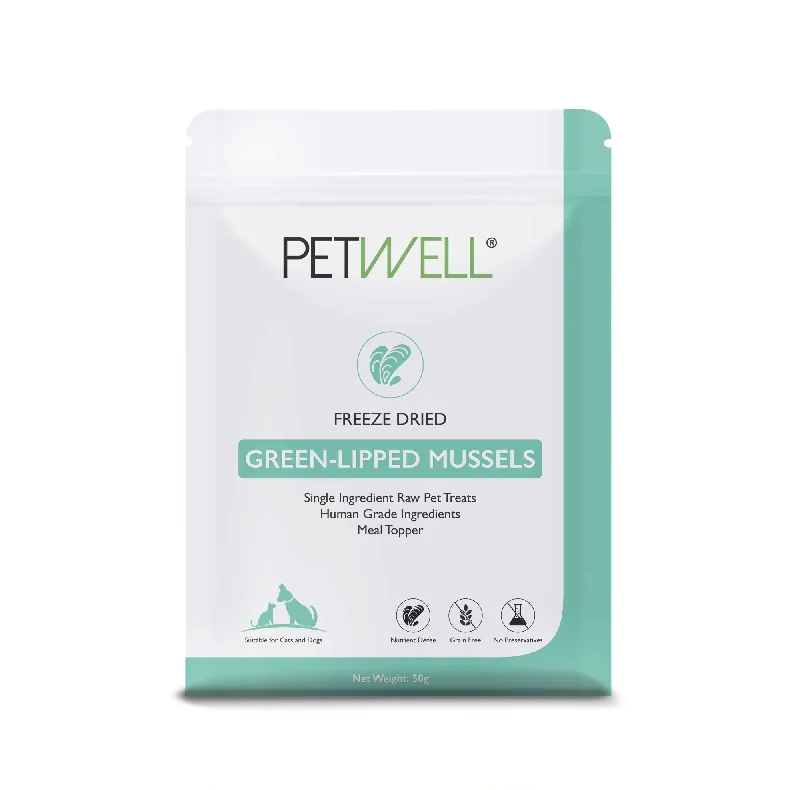 Petwell Dog and Cat Treats Freeze Dried NZ Green Lipped Mussels 50g