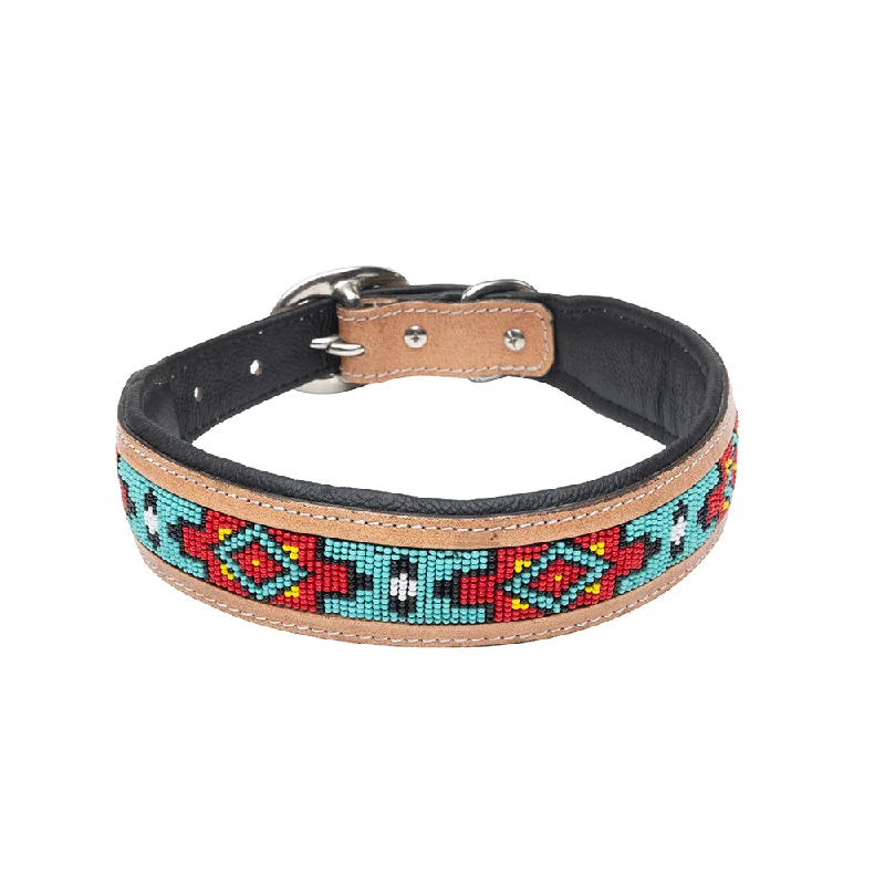 POPPY AZTEC HAND-TOOLED PADDED LEATHER DOG COLLAR