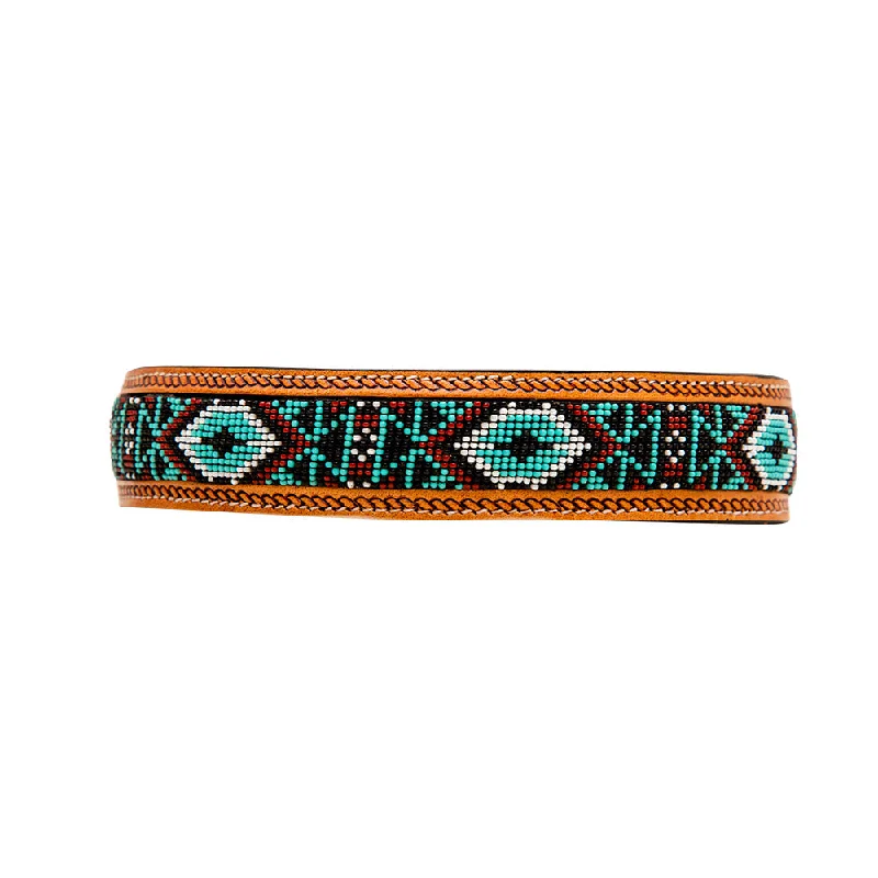 TEAL WHITZER AZTEC HAND-TOOLED PADDED LEATHER DOG COLLAR