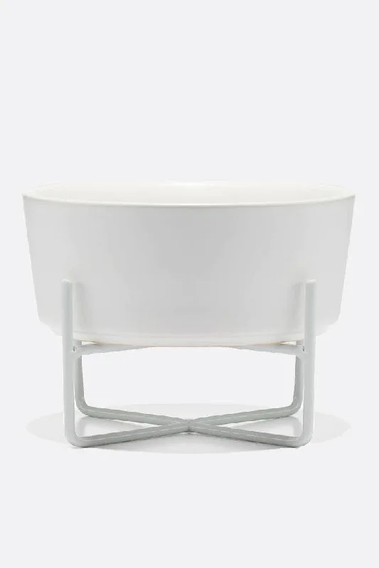 Waggo Simple Solid Matte White Dog Bowl and Stand