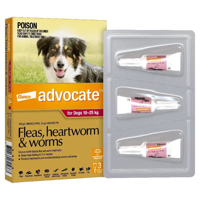 Advocate Flea Heartworm and Worm Treatment for Dogs 10-25kg Red 3 Pack