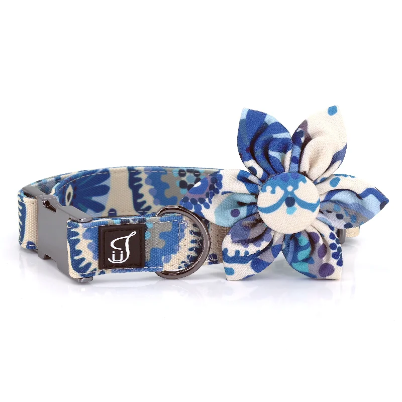 Blue Daisy Dog Collar with Flower