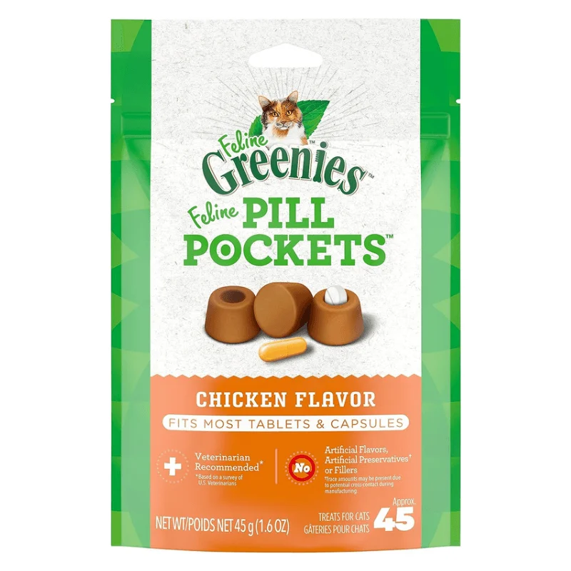 Cat Treat - FELINE GREENIES - FELINE PILL POCKETS - Chicken Flavor - 1.6 oz