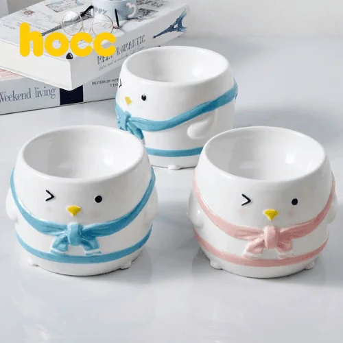 Ceramic Pet Bowl - Penguin Series - Skiing