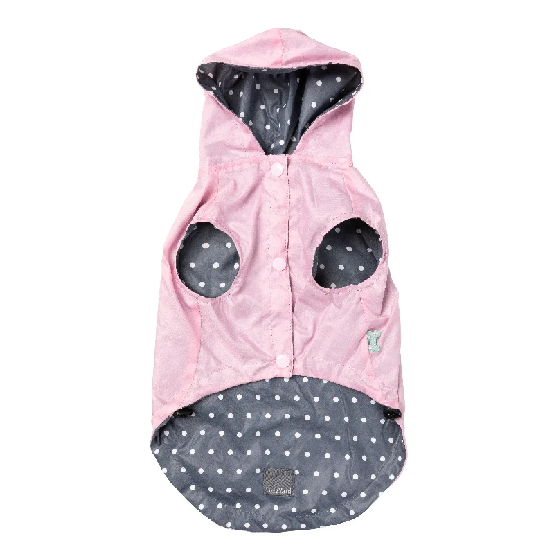 FuzzYard Dog Apparel Flipside Raincoat Pink and Grey Size 1 XXSmall***