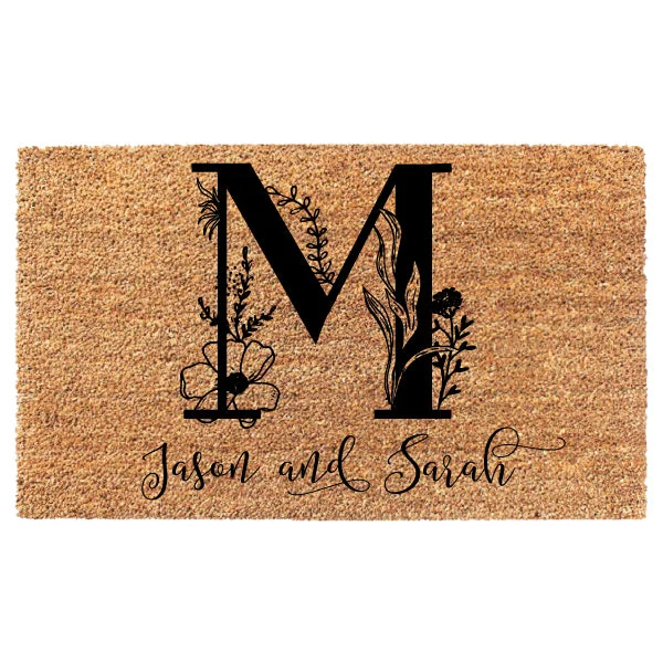 Floral Initial Monogram with Names Doormat