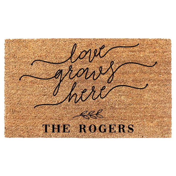 Love Grows Here Custom Last Name Doormat