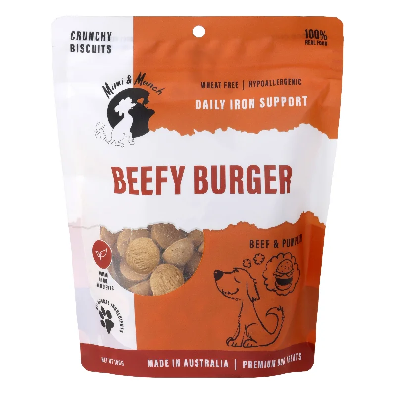 Mimi and Munch Wheat Free Beefy Burger Dog Biscuits Treats 180g