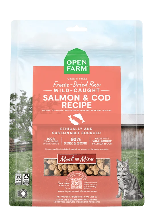 Open Farm Grain Free Wild Caught Salmon and Cod Recipe Freeze Dried Raw Cat Food