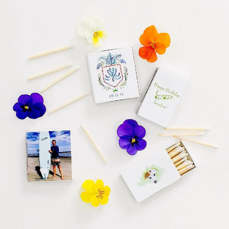 Wedding Crest Matchboxes, Custom Full Color Matches, Multi Color Watercolor Match Boxes, Monogram Matches