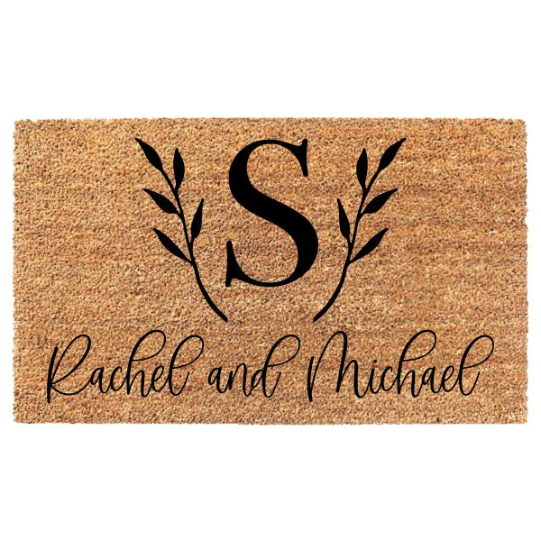 Leaf Initial Custom Monogram Names Doormat