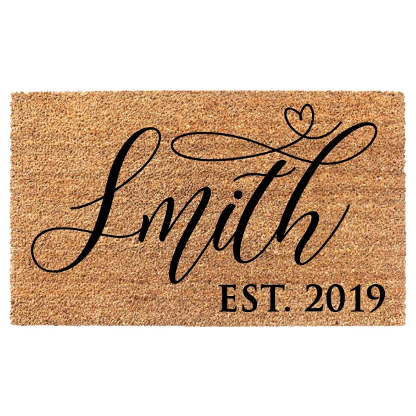 Last Name Hearts Date Custom Doormat