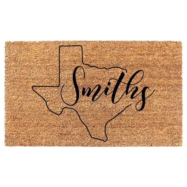 State Outline Last Name Custom Doormat